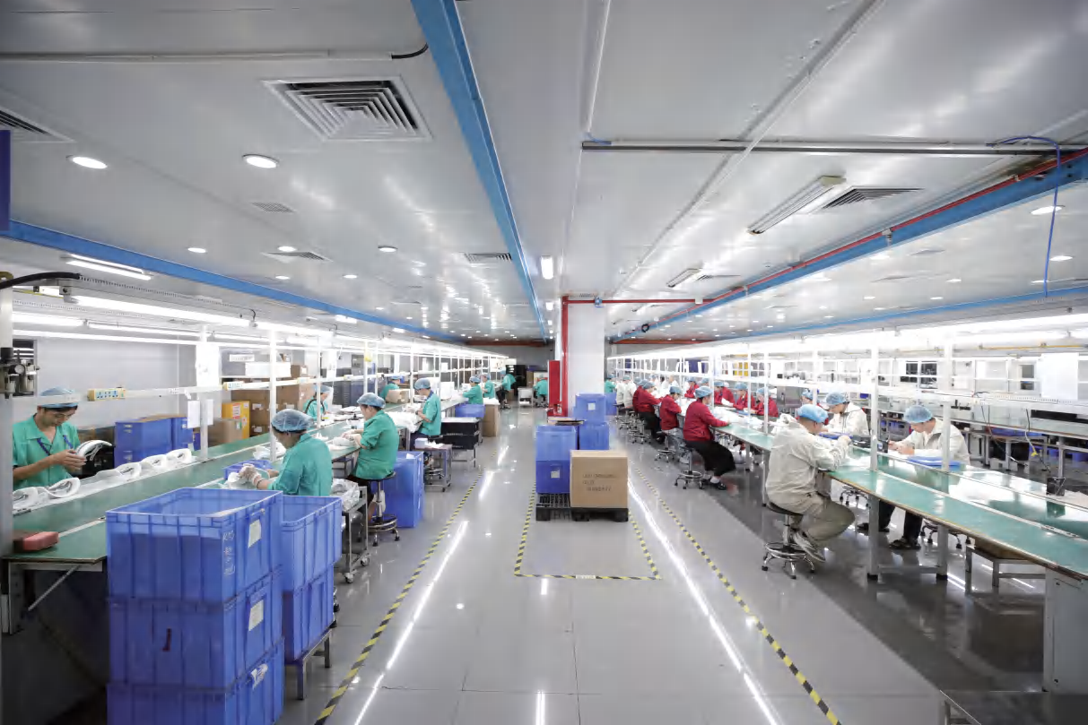 Production floor with test benches